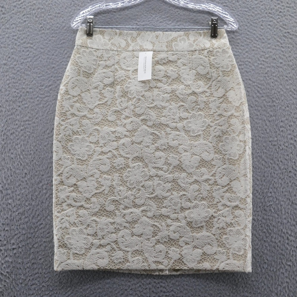 Banana Republic Womens Cream Floral Lace Pencil Skirt Size 4 NEW